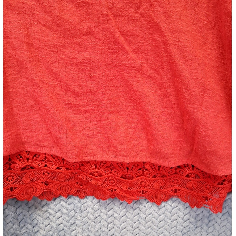 Unique Spectrum Coral Red Boho Lace Trim Tassel Blouse Top 2X Summer Comfort - Picture 3 of 9